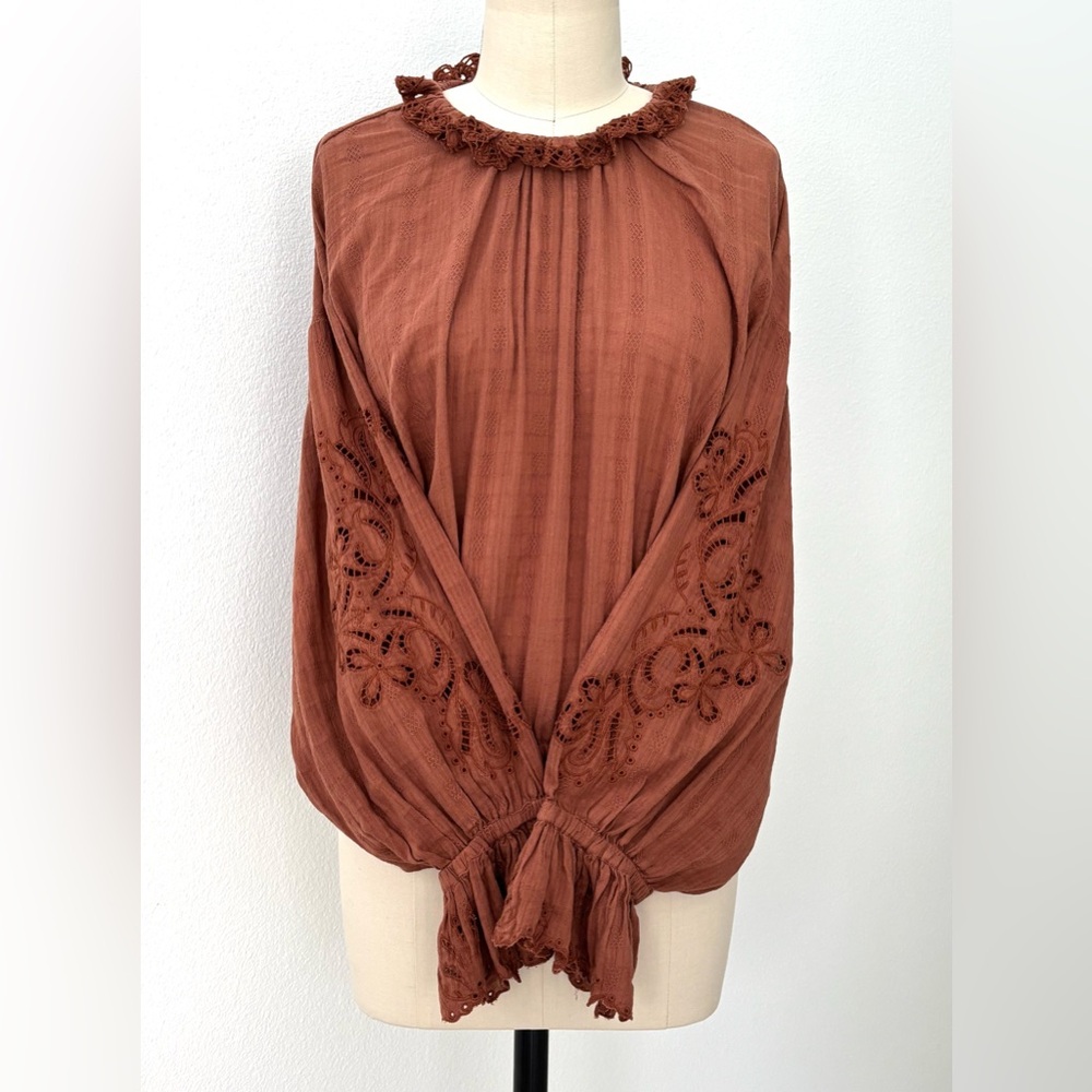 Anthropologie Pilcro Bubble Blouse NWT Rust Cotton Long-Sleeve Victorian XL - Picture 3 of 12